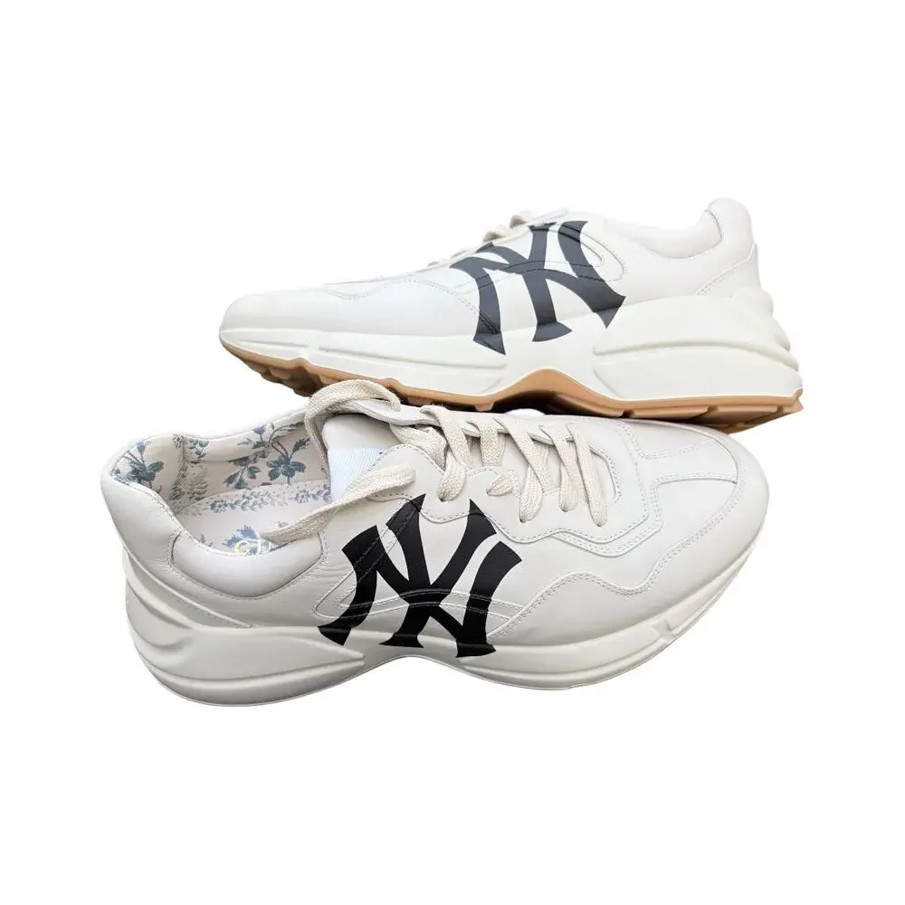 Gucci Rhyton x NY Yankees Off-White Ivory Leather Men's Sneaker Sz 9.5 + COA